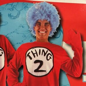 NEW Dr. Seuss Thing Costume Size L XL 1 2 3 4 Jumpsuit Blue Wig Men’s Halloween